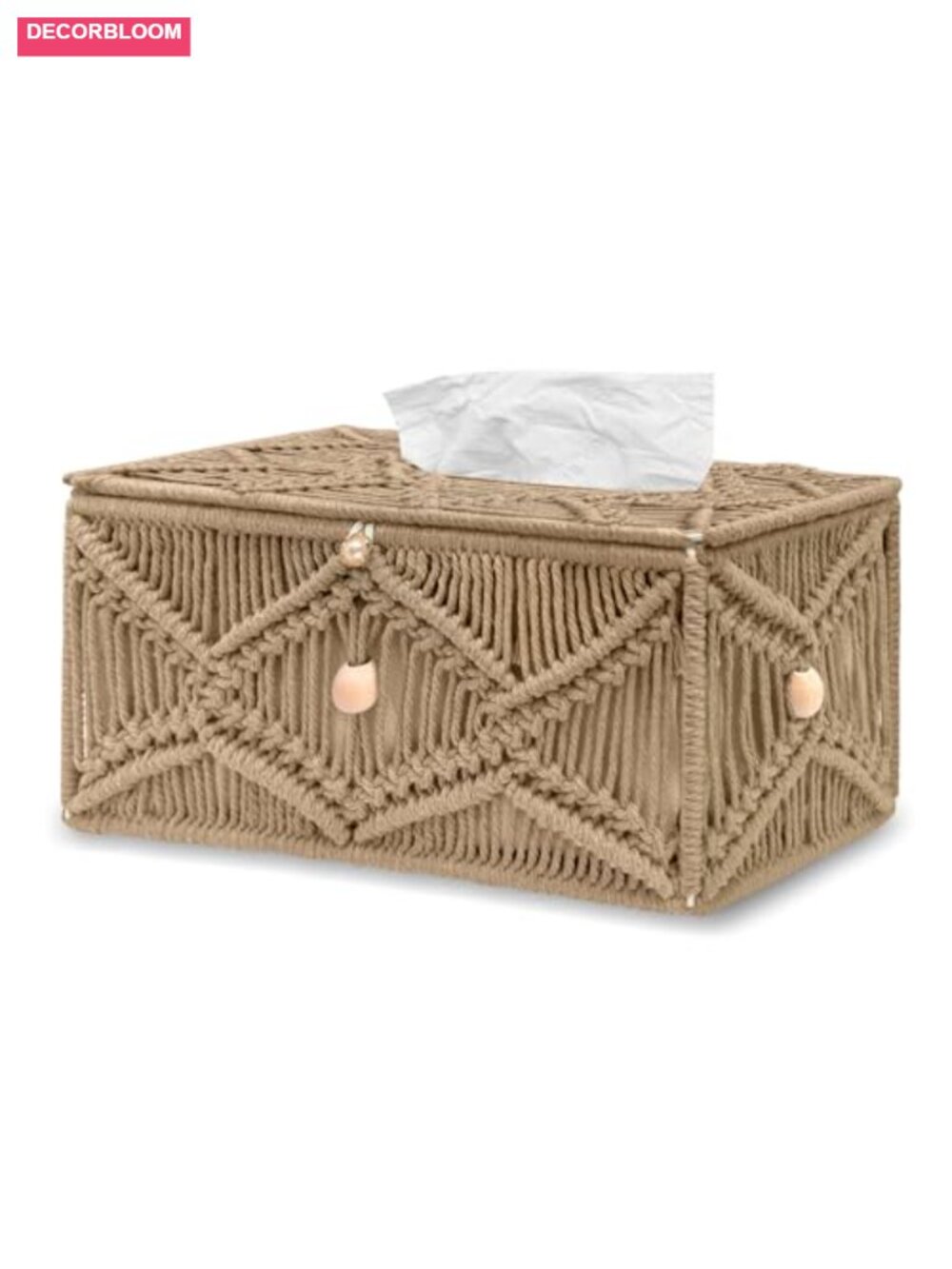 Handmade Macrame Tissue Box Cover Boho Cotton Rope Woven Rectangular Holder
